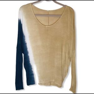 Long Sleeve Tan/Blue/White Loose Fit Top